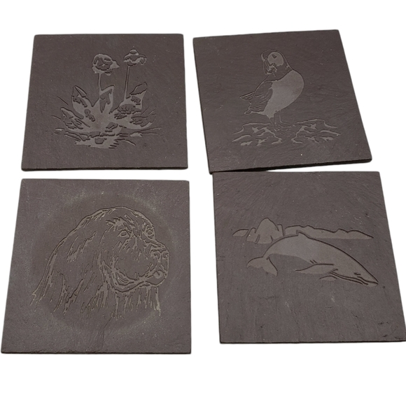 Slate Coaster Set of 4 Square Animal Print Canadian Handcrafted Boxed - Picture 1 of 13